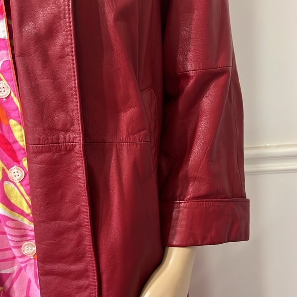 LORD & TAYLOR Vintage Size 8 Red Leather Open Coat - Picture 12 of 14